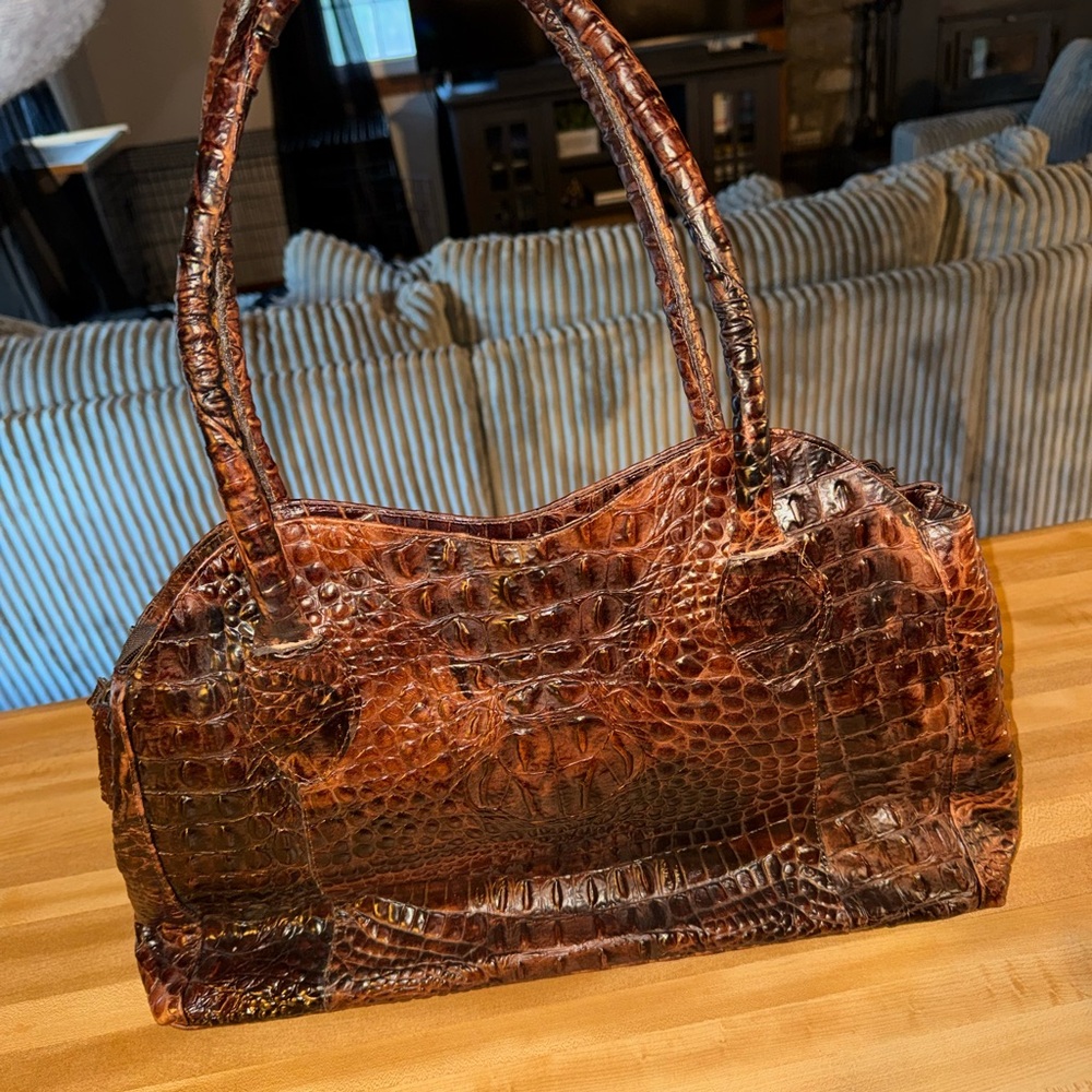 Croc-Embossed Brown Leather Tote